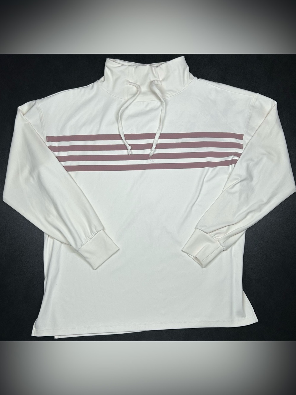 Loft Size M SOFT Cowl Neck White W/Gold Striping Drawstring Sweatshirt
